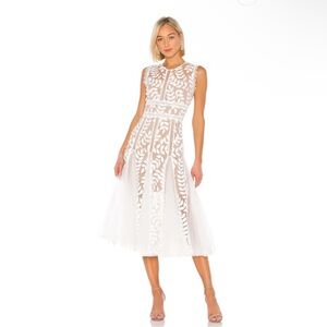 Bronx and Banco Saba Embroidered Mesh Midi-Dress in White Size Medium (6) NWT